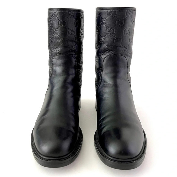 GUCCI || GG Monogram Guccissima Maud Black Leather Short Moto Ankle Boots US 8.5 - Picture 5 of 16